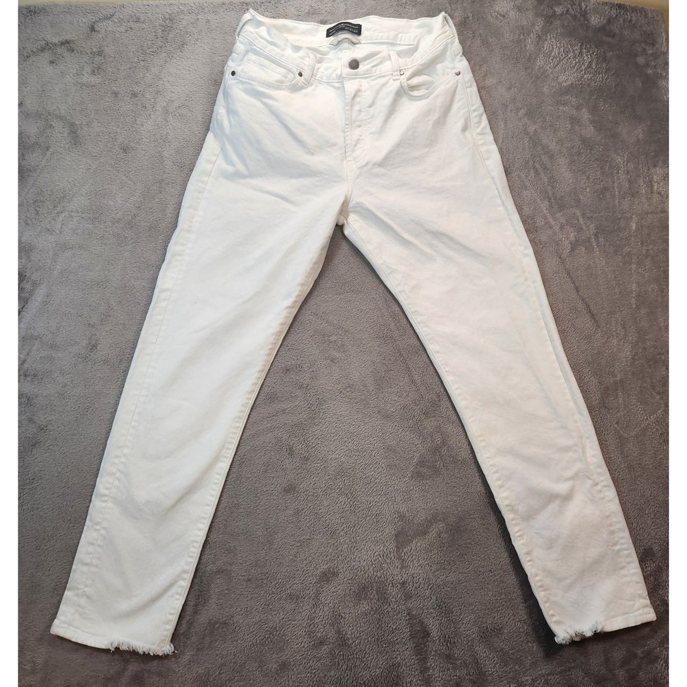Peruvian Connection Jeans Womens 10 White Cimarron Raw Distressed Hem Button Fly